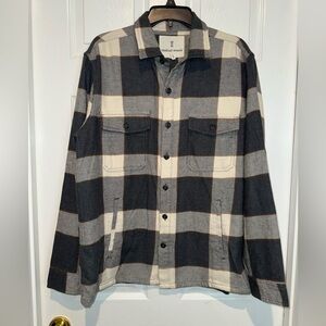 Mutual Weave Plaid Shirt Jacket - Black and Cream. Size L